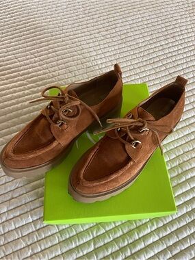 Sam Edelman Women's Suede Lace-Up Slip-Ons in Chestnut Brown lug soles
